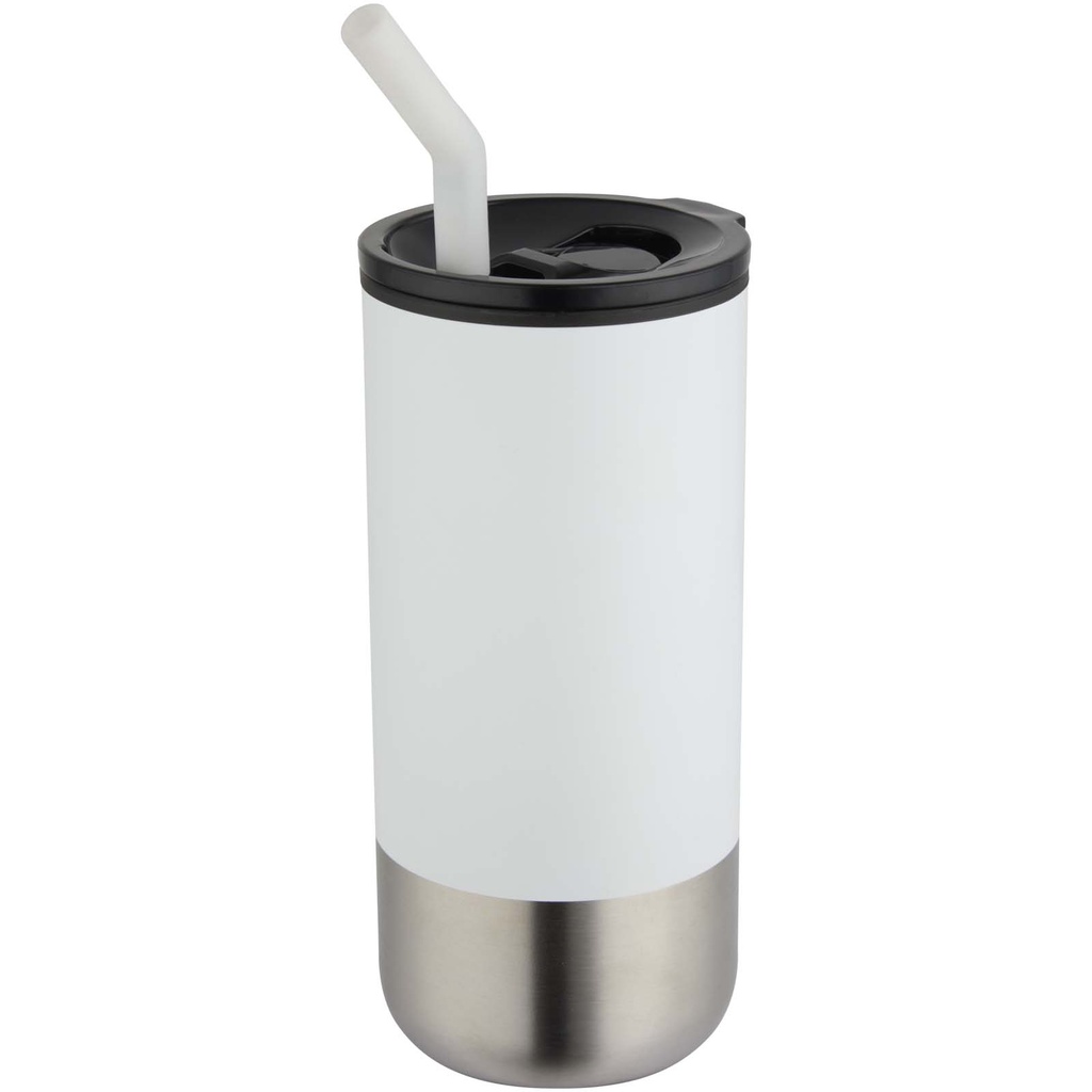 Grayson izolowany kubek z certyfikatem RCS z recyklingu o pojemności 480 ml z silikonową słomką 100918 - Biały