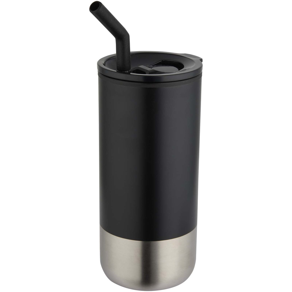 Grayson izolowany kubek z certyfikatem RCS z recyklingu o pojemności 480 ml z silikonową słomką 100918 - Czarny
