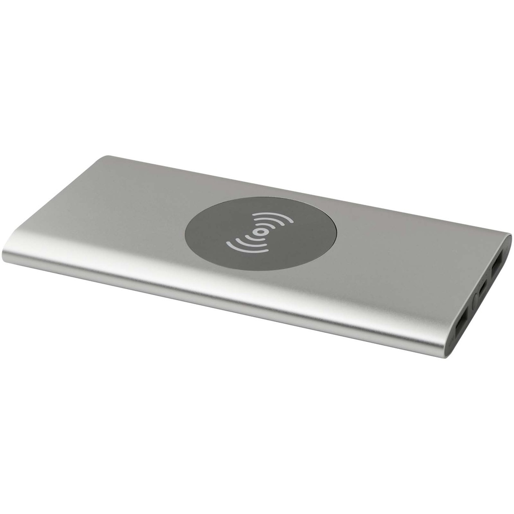 Juice bezprzewodowy powerbank o pojemności 8000 mAh Type-C z aluminium pochodzącego z recyklingu 124385 - Srebrny
