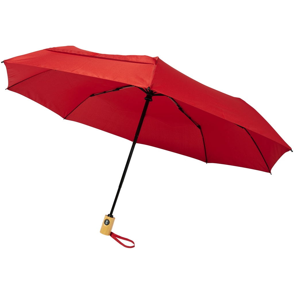 Składany, automatycznie otwierany/zamykany parasol Bo 21” wykonany z plastiku PET z recyklingu 109143 - Czerwony