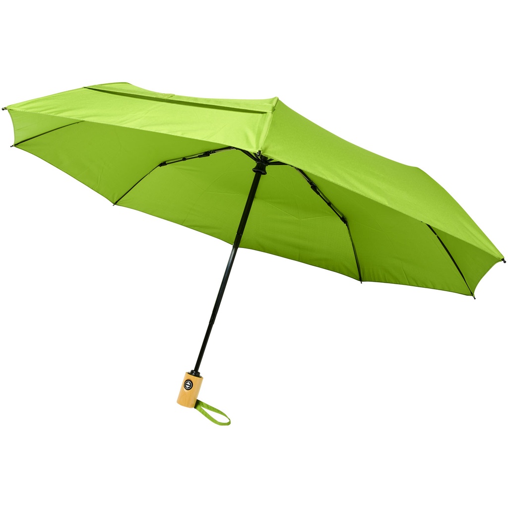 Składany, automatycznie otwierany/zamykany parasol Bo 21” wykonany z plastiku PET z recyklingu 109143 - Limonkowy