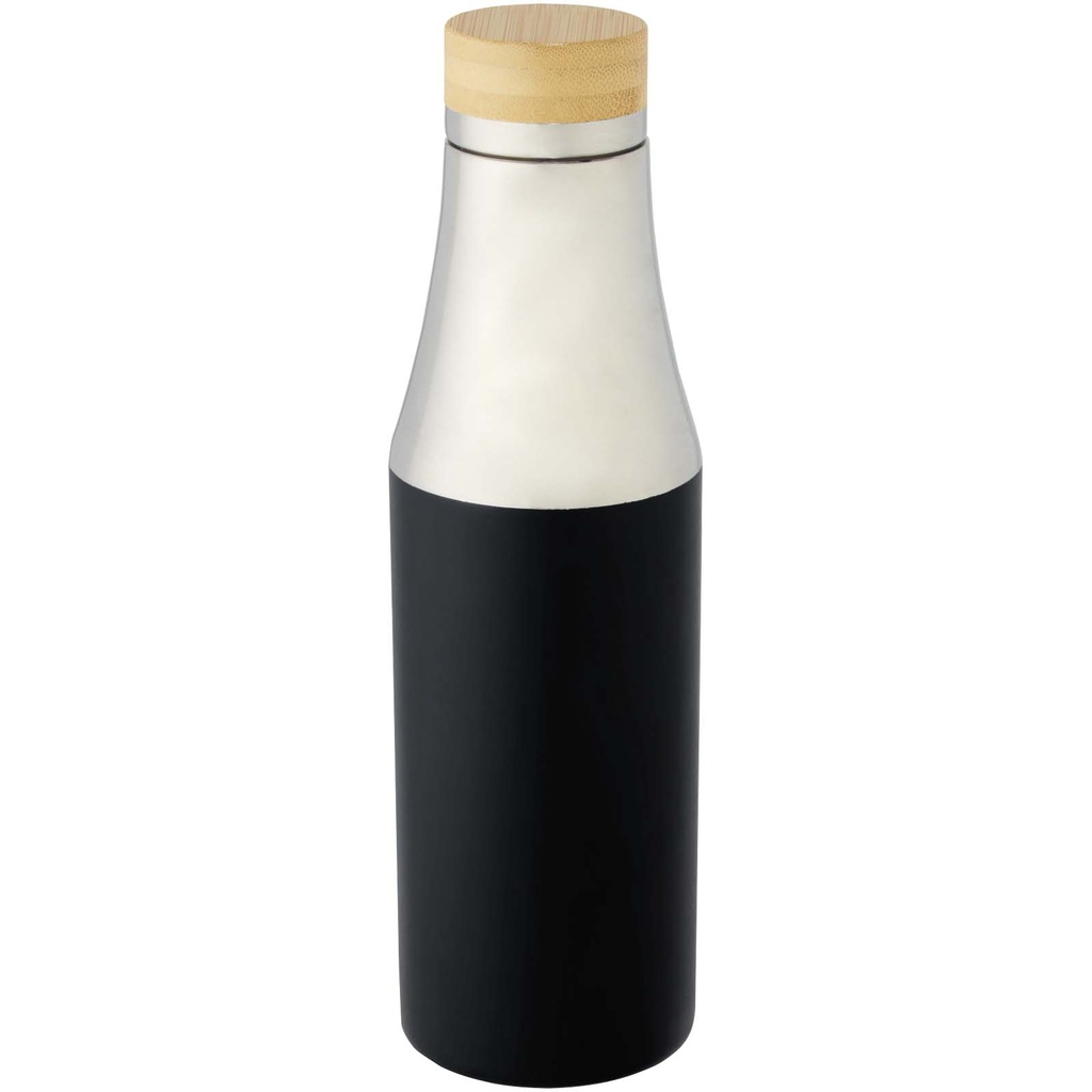 Hulan miedziana, próżniowo izolowana butelka o pojemności 540 ml z bambusową pokrywką 100667 - Czarny