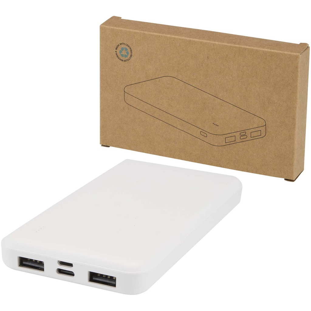 Intan powerbank o pojemności 10 000 mAh i mocy 10 W z tworzyw sztucznych pochodzących z recyklingu 124458 - Biały