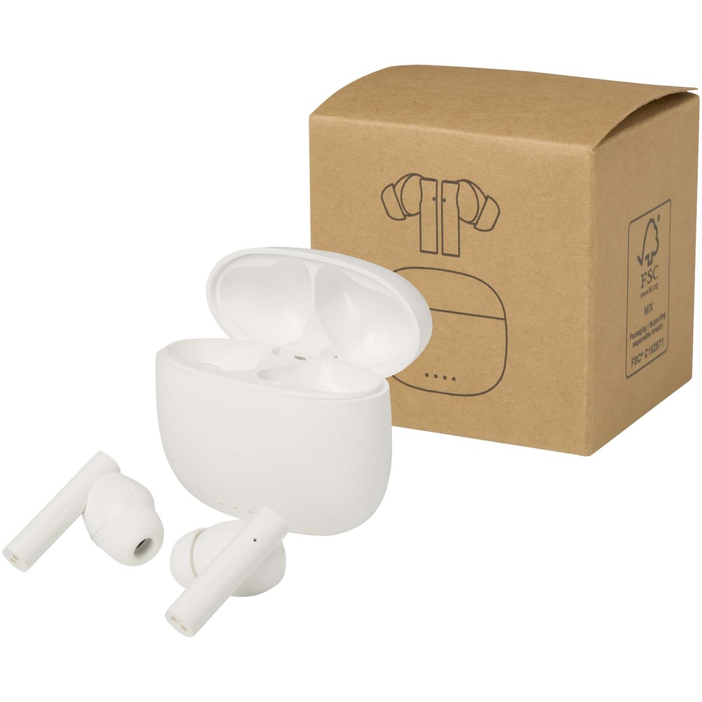 Alterf zestaw słuchawkowy True Wireless z technologią Bluetooth® z tworzyw sztucznych pochodzących z recyklingu i silikonowym 124482 - Biały