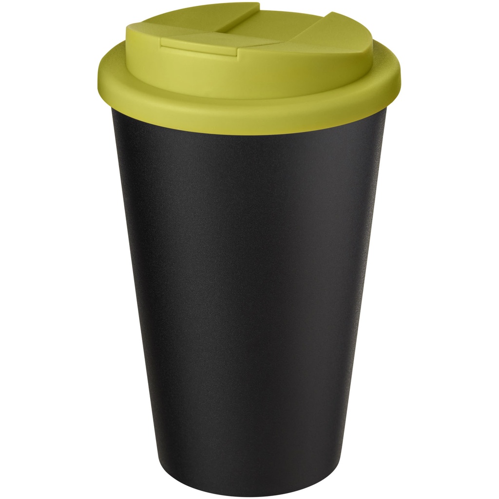 Kubek Americano® Eco z recyklingu o pojemności 350 ml z pokrywą odporną na zalanie 210425 - Limonkowo-czarny