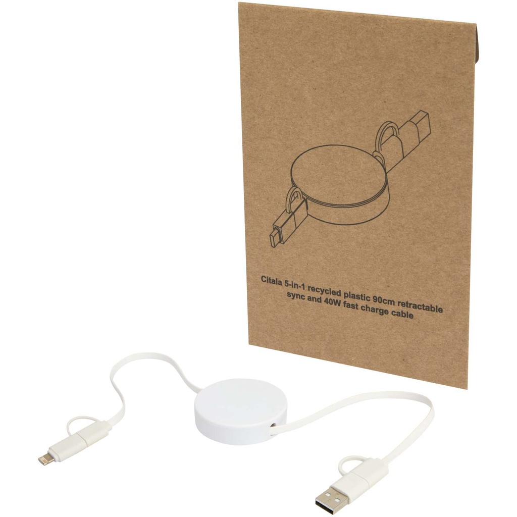 Citala zwijany kabel do synchronizacji danych i szybkiego ładowania 5 w 1 40 W o długości 90 cm z tworzyw sztucznych pochodzą 124430 - Biały