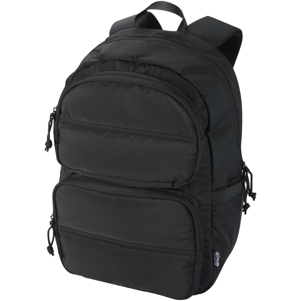 Puffer plecak na laptopa o przekątnej 15,6 cali o pojemności 18 l wykonany z materiałów z recyclingu z certyfikatem GRS 130114 - Czarny