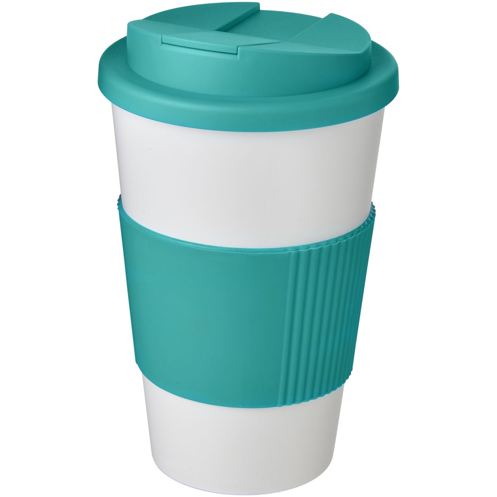 Kubek Americano® 350 ml z uchwytem i pokrywką chroniącą przed rozlaniem 210696 - Biało-akwamarynowy