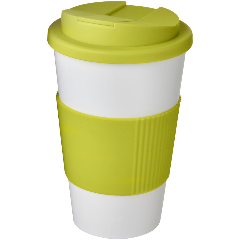 Kubek Americano® 350 ml z uchwytem i pokrywką chroniącą przed rozlaniem 210696 - Biało-limonkowy