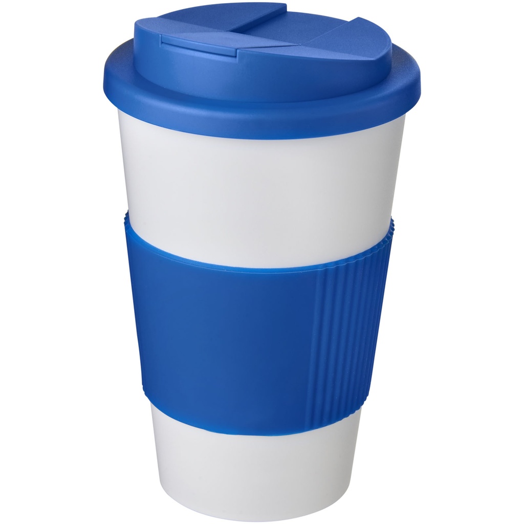 Kubek Americano® 350 ml z uchwytem i pokrywką chroniącą przed rozlaniem 210696 - Biało-środkowy niebieski