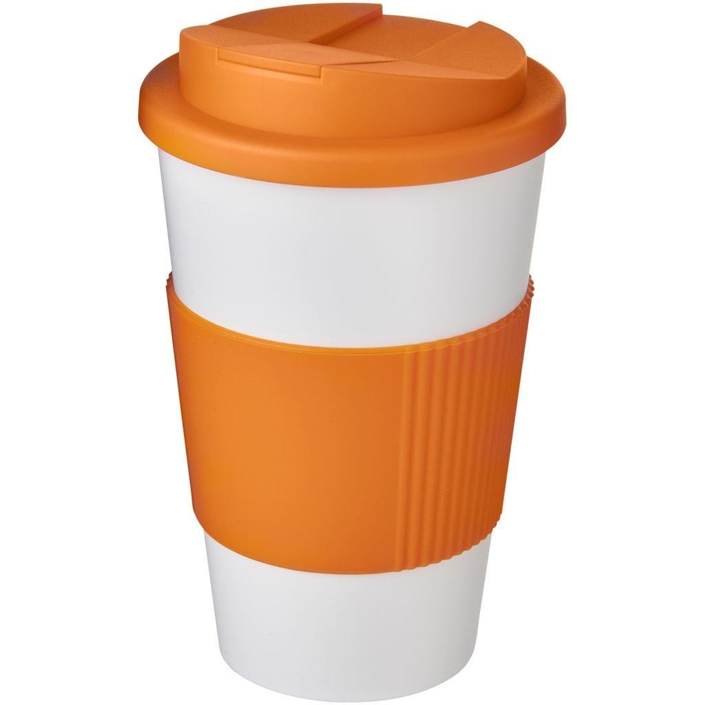 Kubek Americano® 350 ml z uchwytem i pokrywką chroniącą przed rozlaniem 210696 - Biało-pomarańczowy