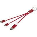 Metal kabel do ładowania 4 w 1 z aluminium z recyklingu z łańcuchem do kluczy 124382 - Czerwony