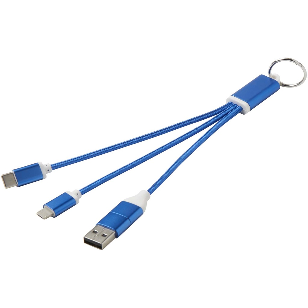Metal kabel do ładowania 4 w 1 z aluminium z recyklingu z łańcuchem do kluczy 124382 - Królewski niebieski