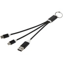Metal kabel do ładowania 4 w 1 z aluminium z recyklingu z łańcuchem do kluczy 124382 - Czarny