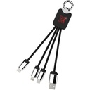 Kabel z podświetlonym logo 3w1 z brelokiem - SCX.design C15 2PX001 - Czerwono-czarny