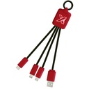 Kabel z podświetlonym logo 3w1 z brelokiem - SCX.design C15 2PX001 - Średnia czerwień-czarny