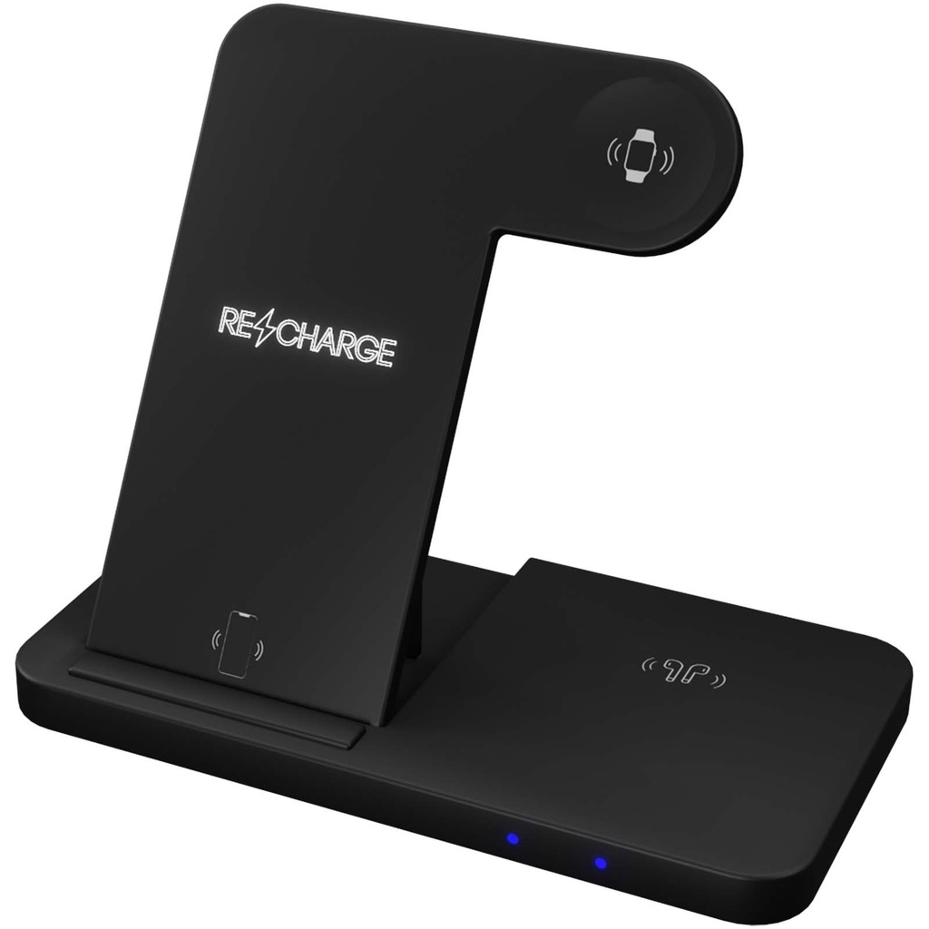SCX.design W28 bezprzewodowa baza ładująca 3 w 1 ze stojakiem na telefon 2PX135 - Czarny