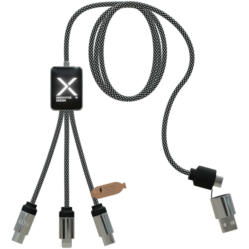 SCX.design C33 kabel do ładowania typu C o mocy 60 W z podwójnym podświetlanym logo 2PX213 - Melanż czarny
