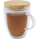 Szklany kubek Leona 350 ml z bambusową pokrywką 113418 - Przezroczysty klarowny