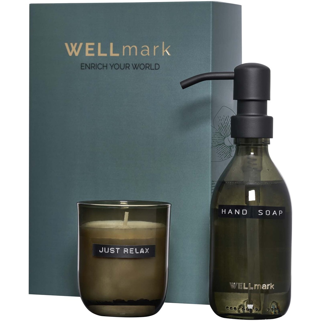 Wellmark Discovery dozownik mydła w płynie o pojemności 250 ml i zestaw świec zapachowych 150 g 126406 - Czarny