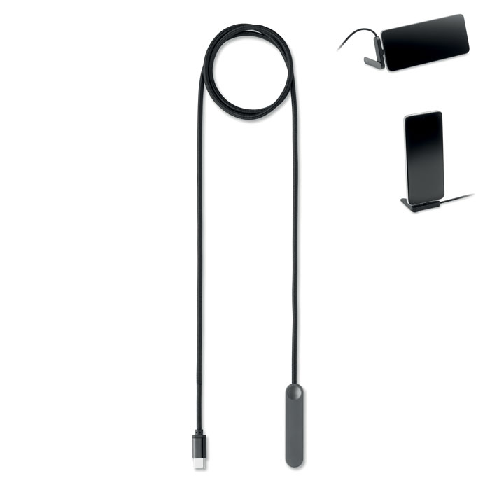 stojak na telefon z kablem USB-C o MO3192-03 - czarny