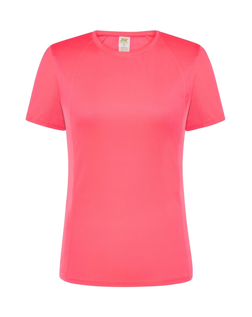 T-shirt Damski Sportowy Slim Poliester SPORT LADY - Fucsia Fluor