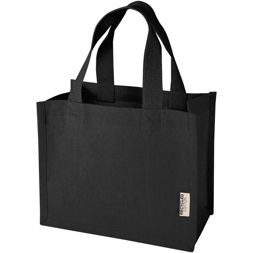 Odessa mini torba na zakupy z dnem wykonana bawełny z recyklingu z certyfikatem GRS o gramaturze 220 g/m² i pojemności 9 l 120787 - Czarny