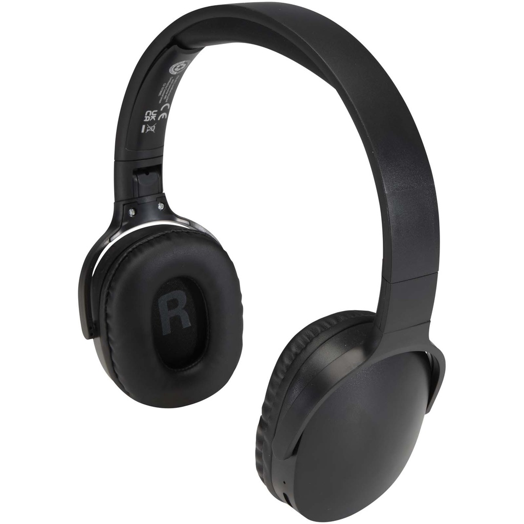 Ancha bezprzewodowy zestaw słuchawkowy Bluetooth® wokółuszny z tworzyw sztucznych pochodzących z recyklingu 124483 - Czarny