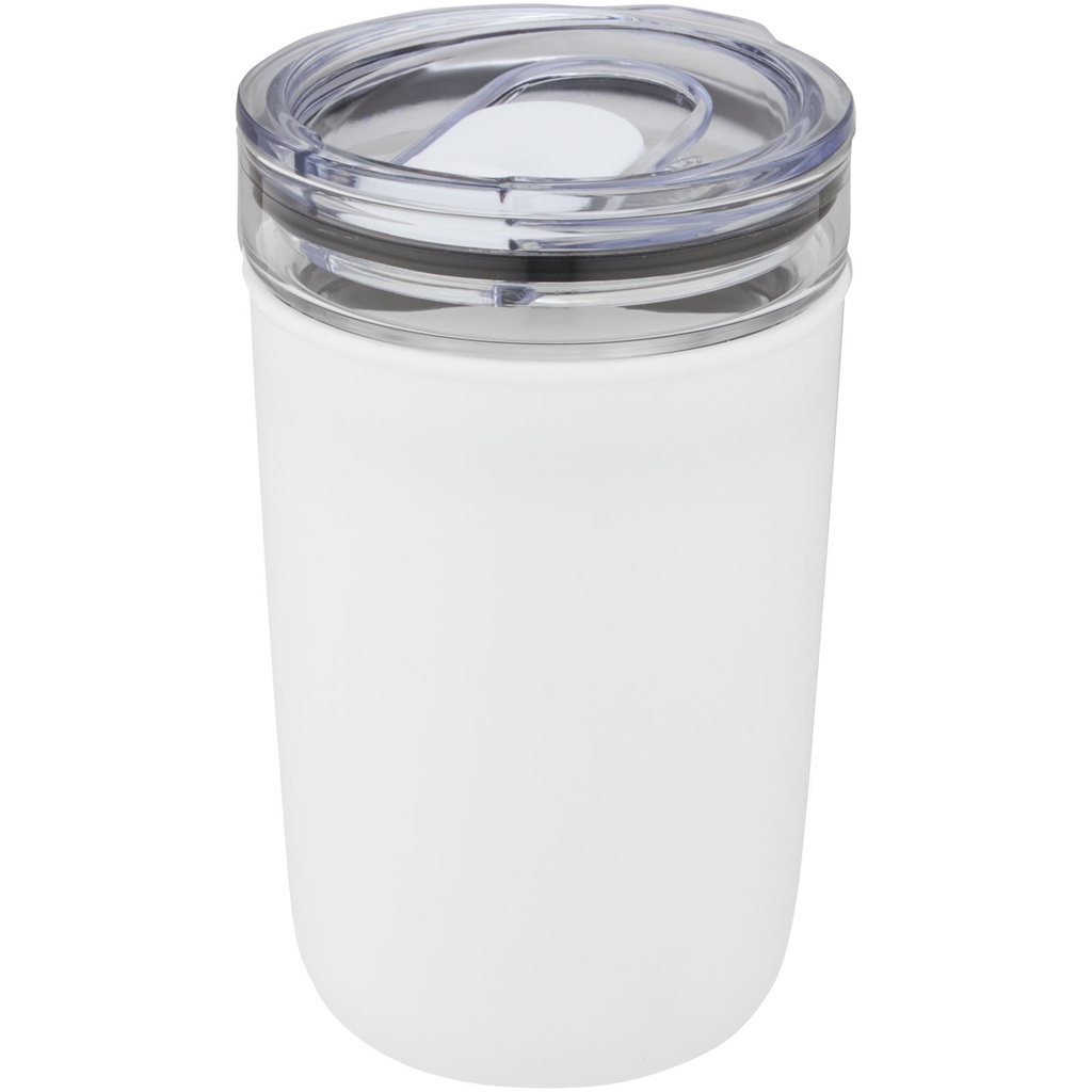 Szklany kubek Bello o pojemności 420 ml z zewnętrzną ścianką z plastiku z recyklingu 100675 - Biały