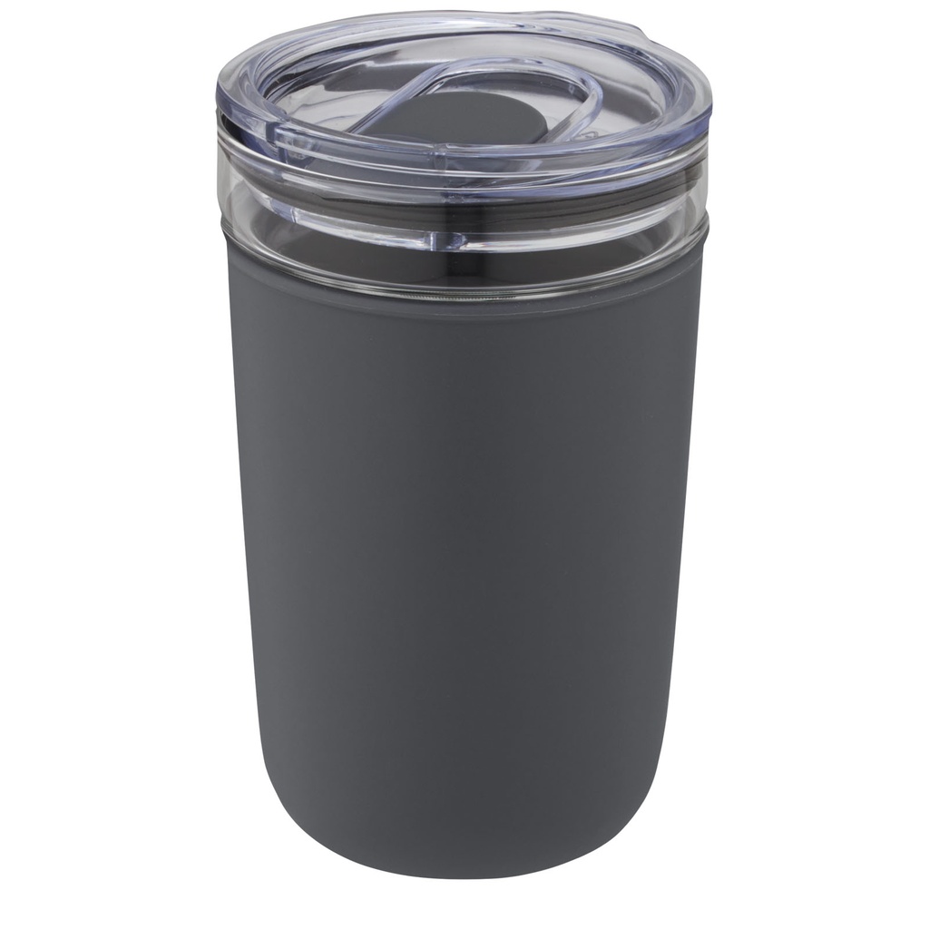 Szklany kubek Bello o pojemności 420 ml z zewnętrzną ścianką z plastiku z recyklingu 100675 - Szary