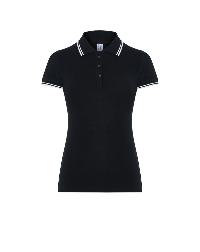 Koszulka Polo Damska Slim Bawelniana Pique JHK511 - Black/White