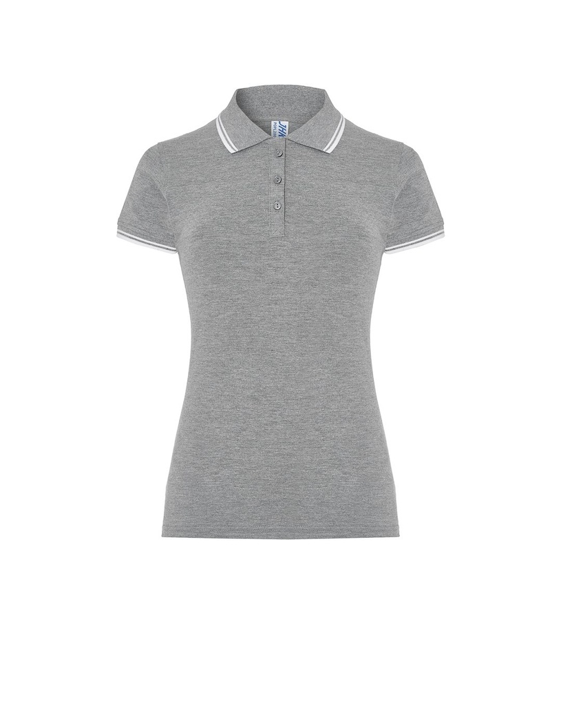 Koszulka Polo Damska Slim Bawelniana Pique POPL 200 - Grey melange/White