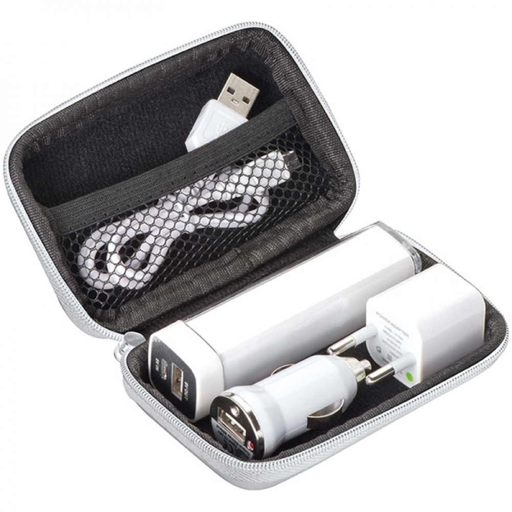 Zestaw podróżny power bank 2200 mAh i wtyczki EXETER 0081 - Biały
