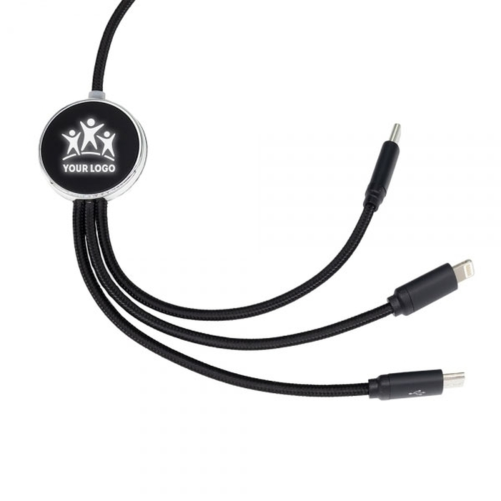 Długi kabel 3w1 z podświetlanym logo, W201TG EG0534 - Czarny