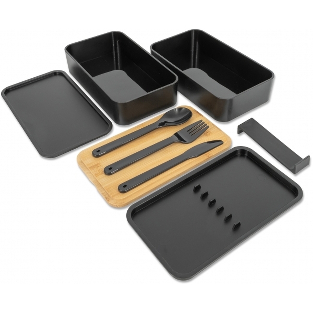 Lunch box 2x600 ml ze sztućcami PESCARA 2531 - Czarny