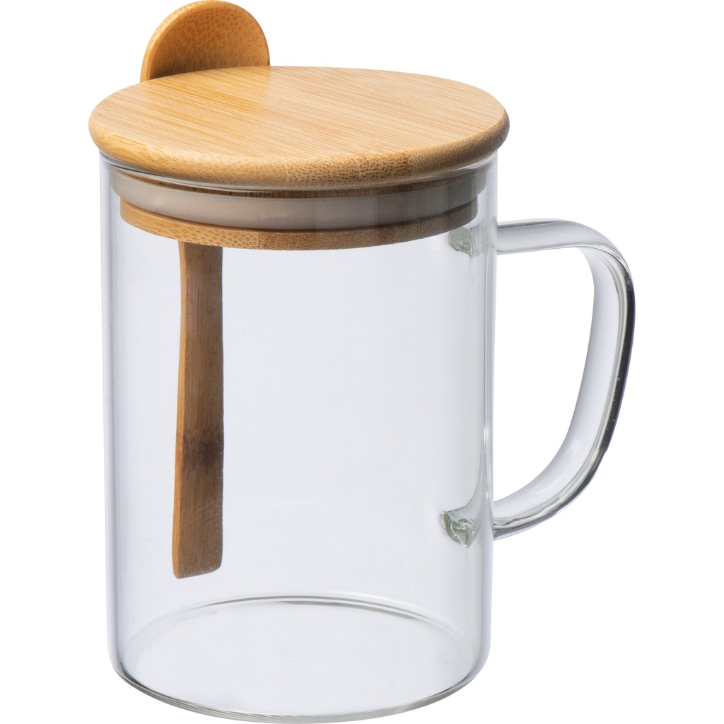 Kubek szklany z łyżeczką JACKSON 420 ml 3224 - Przezroczysty