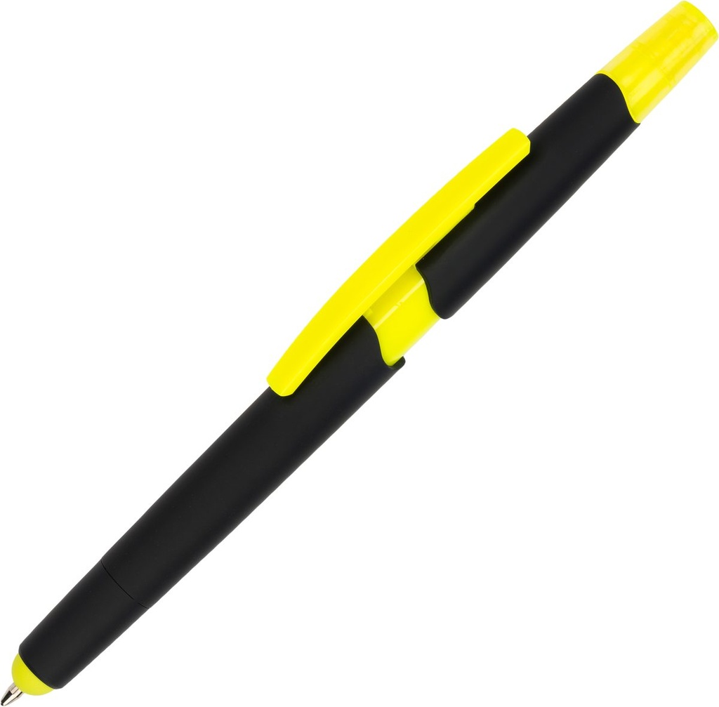 Długopis plastikowy z zakreślaczem touch pen EMMETT 10965 - Żółty