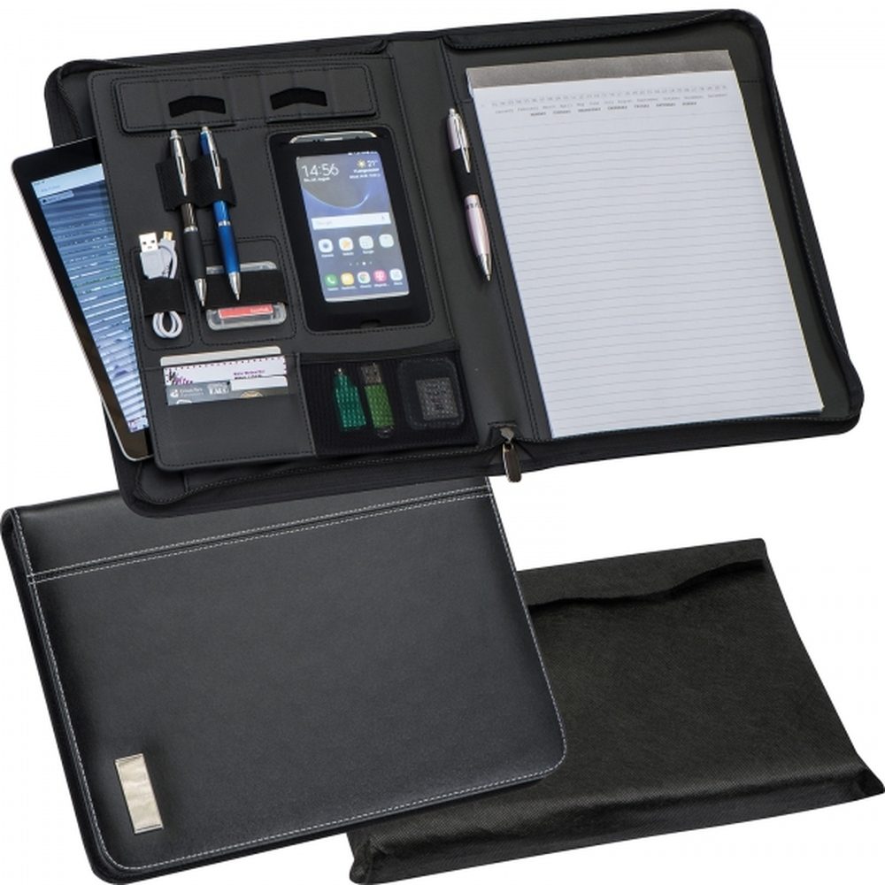 Folder A4 z notatnikiem w linie i kieszenią na tablet ISAIAH 20636 - Czarny