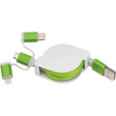 Kabel do ładowania z 3 wtyczkami rozwijany NICO 21652 - Zielony