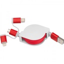 Kabel do ładowania z 3 wtyczkami rozwijany NICO 21652 - Czerwony