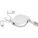 Kabel do ładowania z 3 wtyczkami rozwijany NICO 21652 - Biały