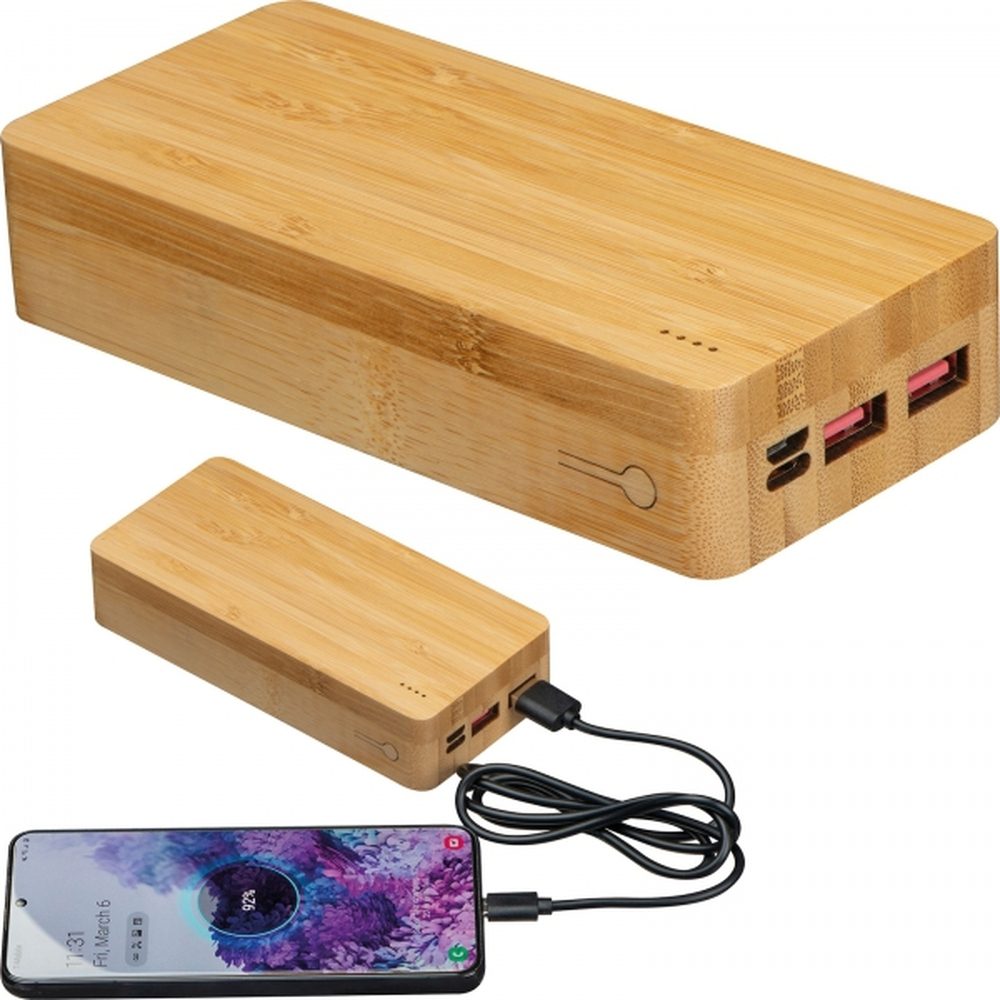 Power bank 20000 mAh bambusowy VALERIA 33969 - Beżowy