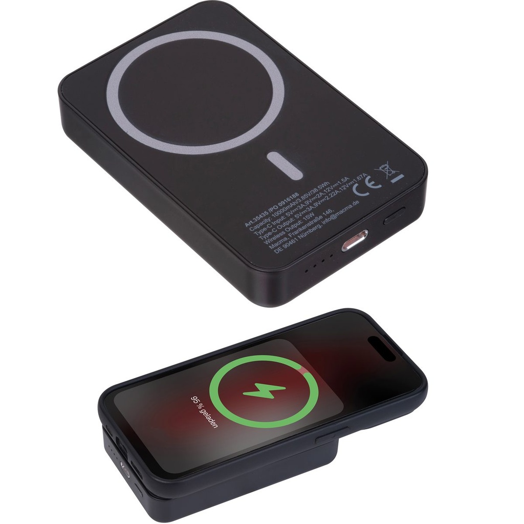 Power bank magnetyczny z ABS z recyklingu 10000 mAh DONNA 35435 - Czarny