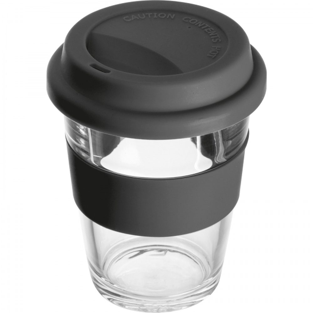 Kubek szklany z pokrywką 300 ml AMANDA 62572 - Czarny