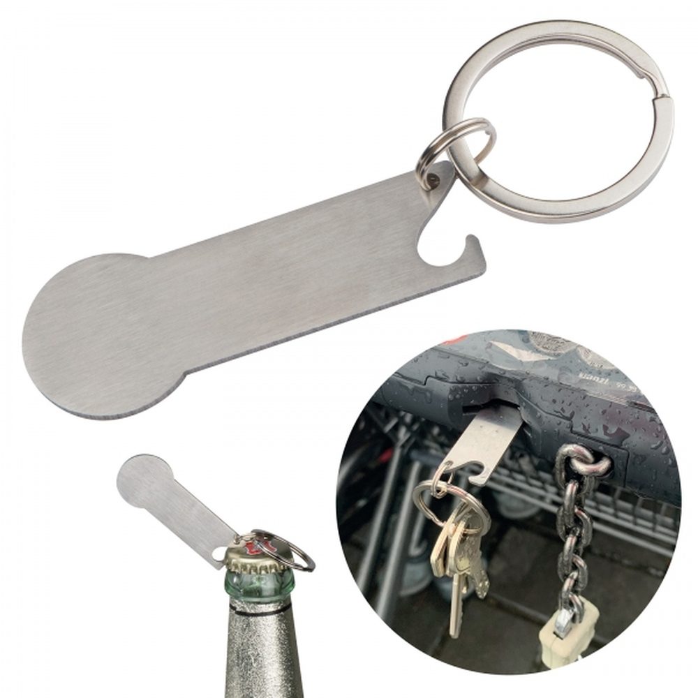 Brelok metalowy otwieracz do butelek z żetonem RODNEY 91583 - Szary