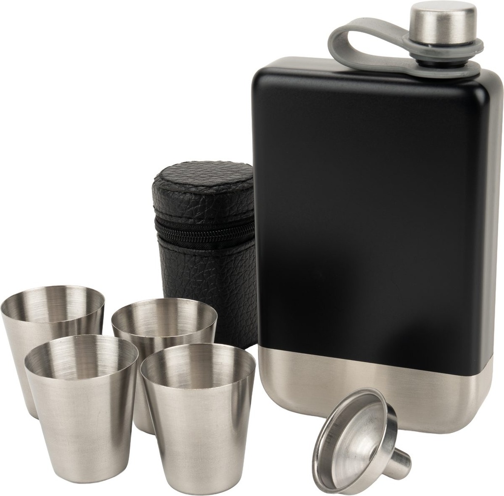 Zestaw piersiówka 266 ml, kieliszki 30 ml i lejek TAHAT Schwarzwolf F5001200AJ3 - Czarny