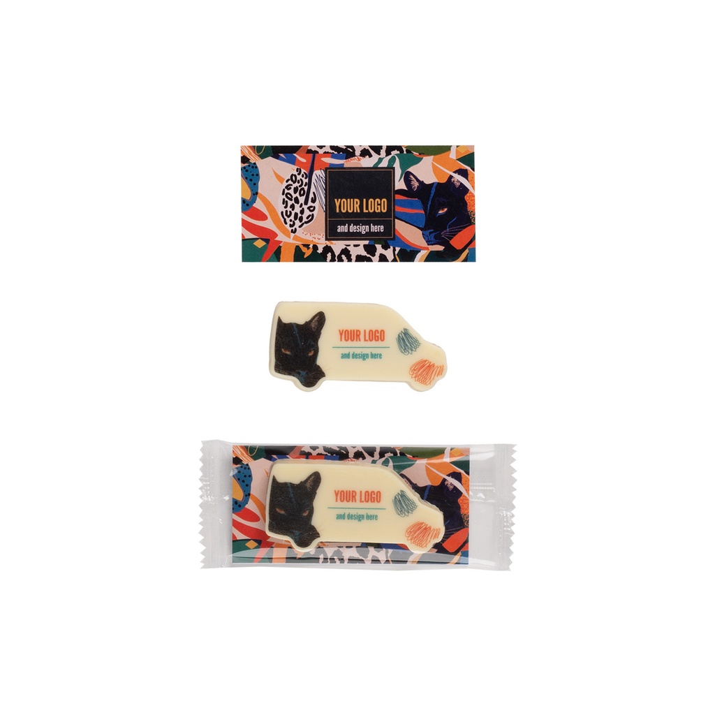 Advert Card – czekoladowy bus print – Biała – pakiet 500 szt.