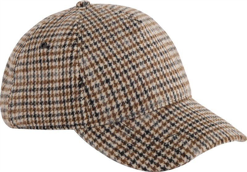 Czapka z daszkiem w kratę z domieszką wełny CB625 - Tan Houndstooth