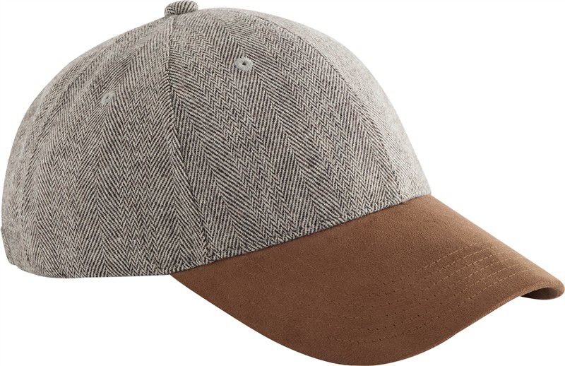 Czapka z daszkiem w jodełkę z zamszowym daszkiem CB627 - Brown Herringbone