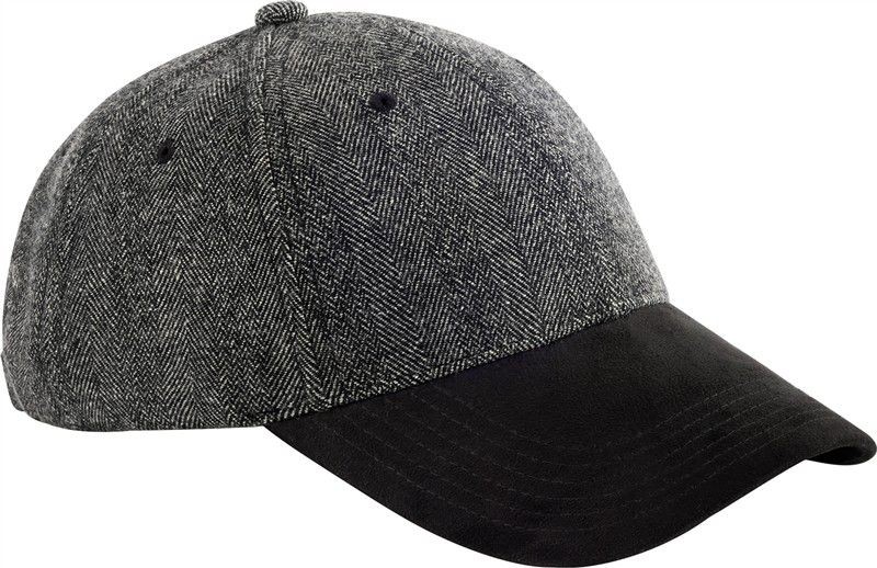 Czapka z daszkiem w jodełkę z zamszowym daszkiem CB627 - Black Herringbone